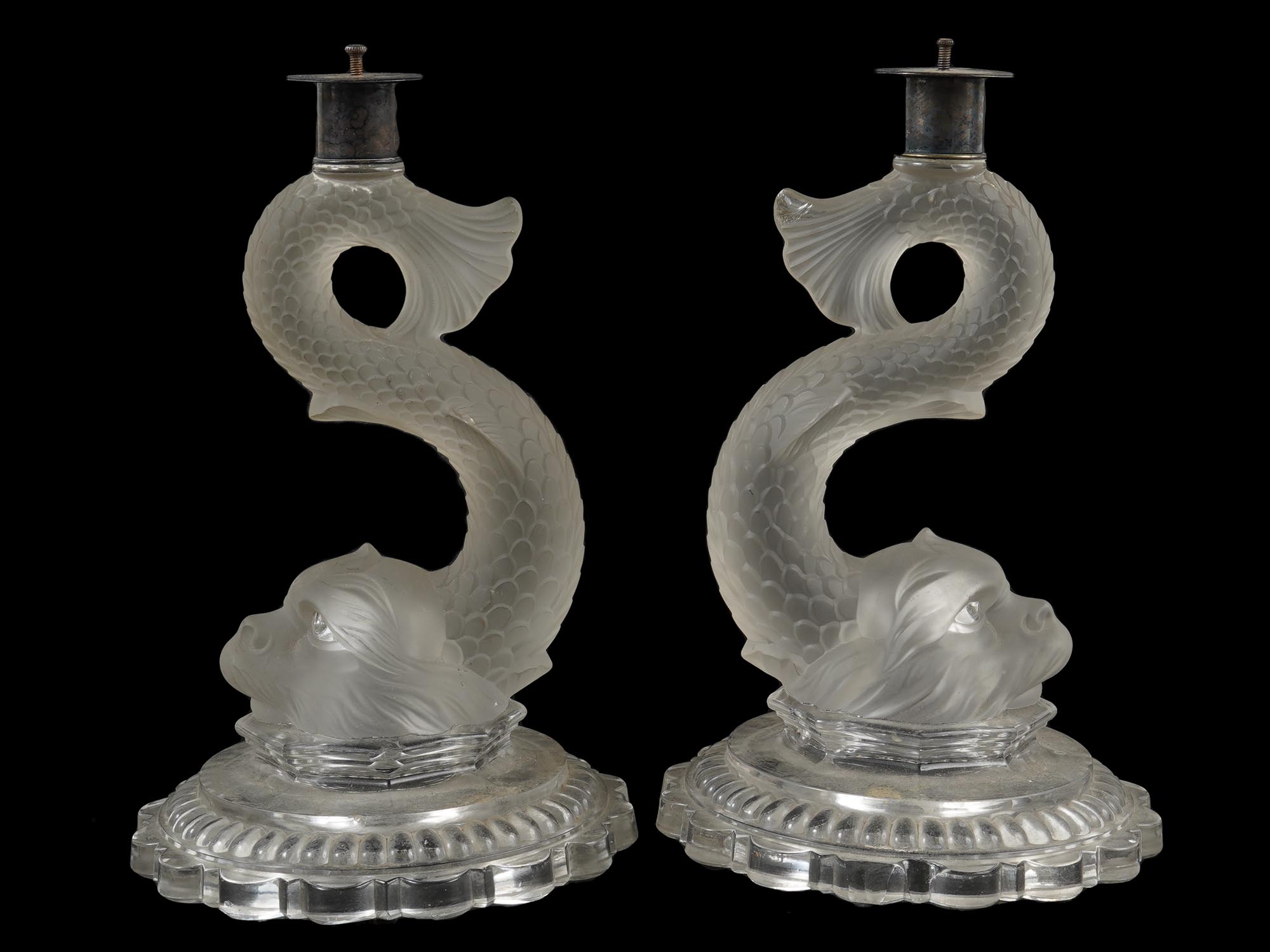 VINTAGE FRENCH BACCARAT DOLPHIN CANDLEHOLDERS PIC-2